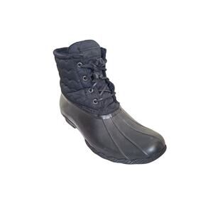 Sperry Top-Sider Saltwater Black Quilted/Rubber Lace Up/Zip Rain Boot Women 9M